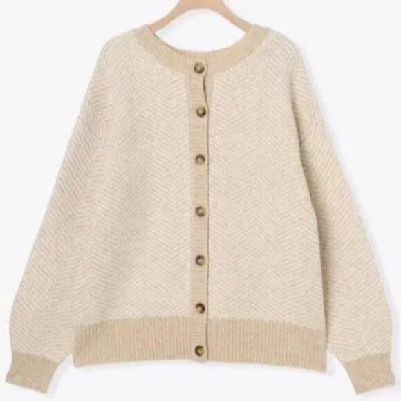 Japanese Brand "SM2" Beige Herringbone 2-Style Button Sweater-One Size - Picture 1 of 6
